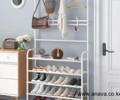 Multifunctional 5 Tier Shoe Rack Organizer + Simple Floor Coat Hat Rack with 8 hooks - 2