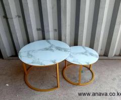 Marble nesting coffee table (glass effect) white