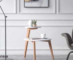 Classic 3 Leg Coffee table with two round tops, 50 x 50 x 62 cm, white colour